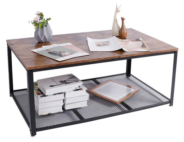 Tavolino Divano Salotto Rettangolare Design Moderno Industriale Legno Metallo