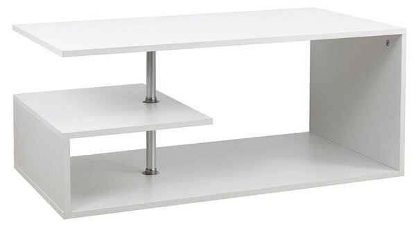 Tavolino Salotto Caffe Rettangolare Design Moderno Legno MDF 3 Ripiani Bianco