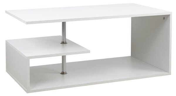 Tavolino Salotto Caffe Rettangolare Design Moderno Legno MDF 3 Ripiani Bianco