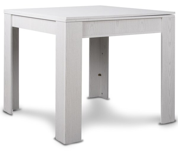 Tavolo da Pranzo Quadrato Allungabile 90x90 in Legno Bianco con Apertura a Libro
