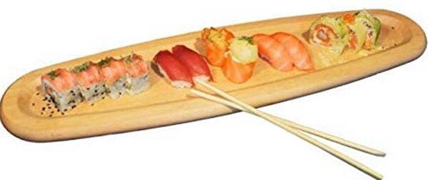 Tagliere Ovale 52x14cm in Legno di Faggio Con Bordo per Sushi Salumi Formaggi