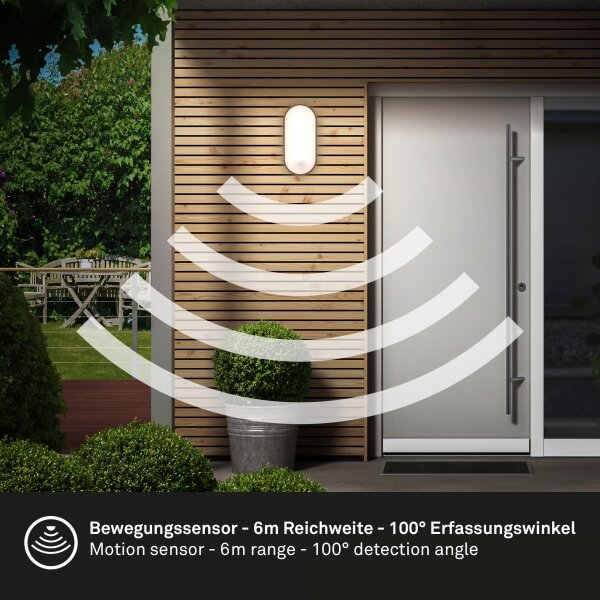 Brilo - Lampada da parete LED per esterni con sensore di movimento LED/12W/230V IP65 nera
