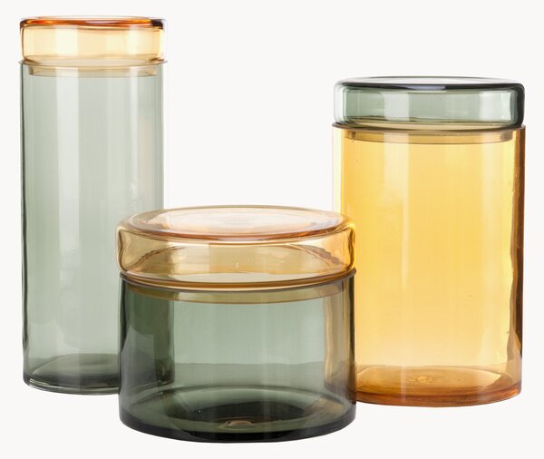Set di 3 barattoli in vetro soffiato con coperchio Chic