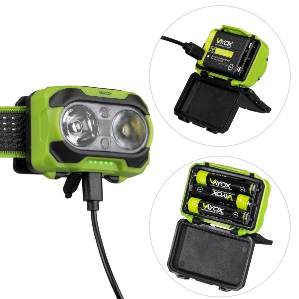 LED Lampada frontale ricaricabile dimmerabile LED/10W/5V/3xAAA IP44 600 lm 1200 mAh