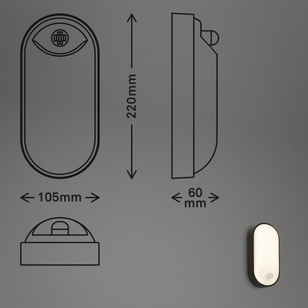 Brilo - Lampada da parete LED per esterni con sensore di movimento LED/12W/230V IP65 nera