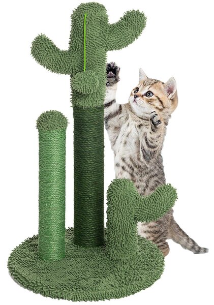Tiragraffi Graffiatoio Forma 3 Cactus per Gatti Verde con Pallina 44 x 72 cm
