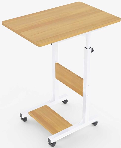 Tavolino Porta PC Computer da Letto Divano Regolabile con Ruote Beige