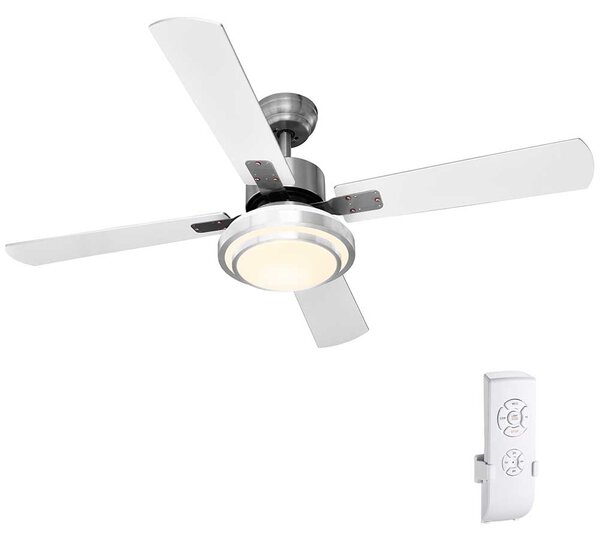 Ventilatore da Soffitto 4 Pale Legno con Lampada Luce LED e Telecomando 130 cm