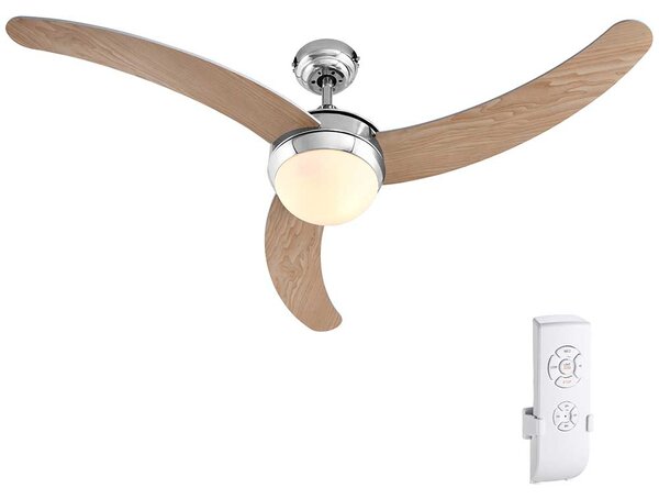 Ventilatore da Soffitto 3 Pale Legno con Lampada e Telecomando Diametro 122cm