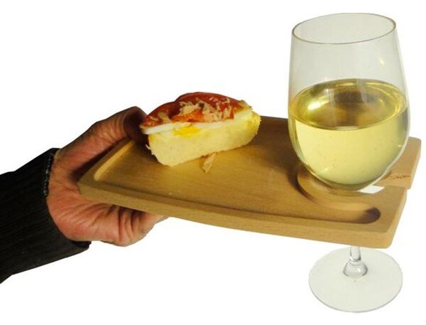 Vassoio Aperitivo In Legno Massello Con Porta Calice Buffet Rovere Chiaro
