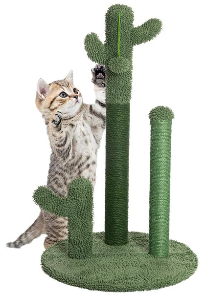 Tiragraffi Graffiatoio Forma 3 Cactus per Gatti Verde con Pallina 34 x 59 cm