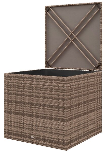 Baule da Esterno in Rattan PE e Acciaio con Fodera Interna 75x75x70 cm Nero e color Sabbia