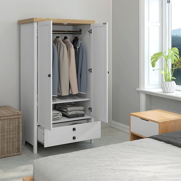 Armadio a 2 Ante con Cassetto Inferiore Barra Appendiabiti e Ripiano 85x55x160 cm Bianco