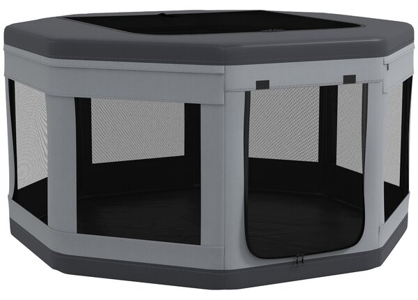 Box per Cani e Gatti con 7 Finestre e 2 Ingressi Ø124x62 cm in tessuto Oxford Nylon e PP Grigio e Nero