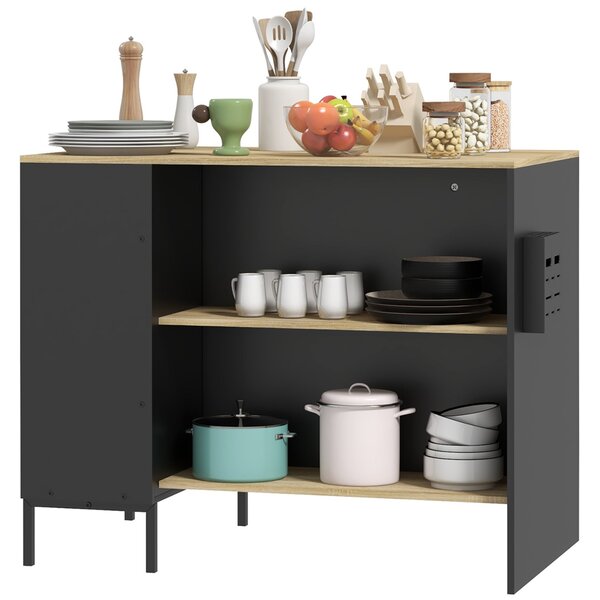 Isola da Cucina con Ripiani 14,5x70x90 cm Portacoltelli e Armadietto con Anta Scorrevole Nero