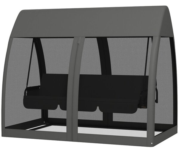 Dondolo da Giardino 2 in 1 Convertibile in Letto 240x140x197 cm con Cuscini e Zanzariera Grigio