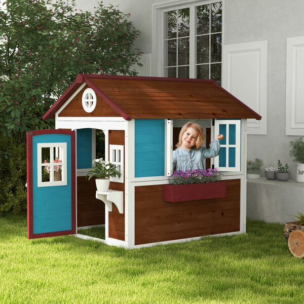 Casetta per Bambini 3-8 Anni 114x126,4x135 cm con Tetto Inclinabile Vasi e Fioriere in Legno di Abete