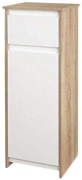 Mobile Bagno con Cassetto e Armadietto con Ripiano Regolabile Interno 32,6x30x90 cm in MDF Bianco e legno naturale