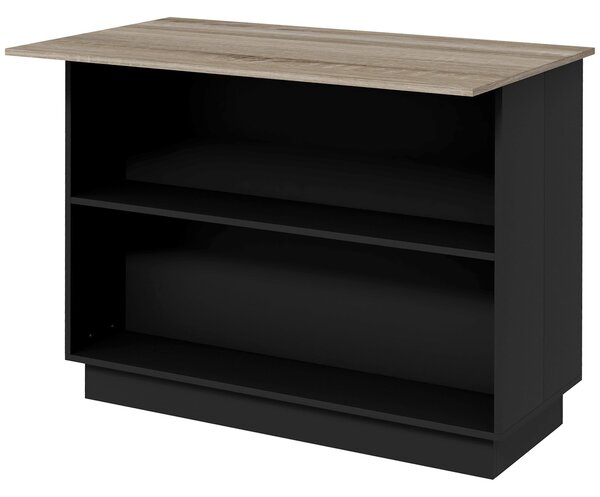 Isola per Cucina con 2 Ripiani Aperti e 2 Armadietti 105x60x82 cm in MDF Rovere e Nero