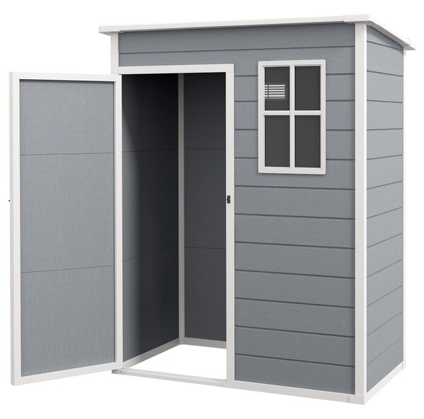 Casetta da Giardino Porta Attrezzi 151x92x193/184 cm con Porta Bloccabile Finestra e Presa d'Aria Grigio