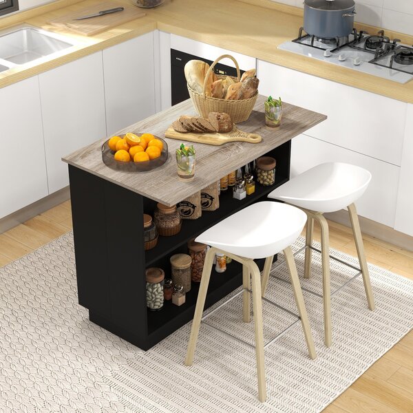 Isola per Cucina con 2 Ripiani Aperti e 2 Armadietti 105x60x82 cm in MDF Rovere e Nero