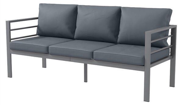 Divano da Giardino 3 Posti con Cuscini per Seduta e Schienale 185x66x64 cm in Alluminio Grigio