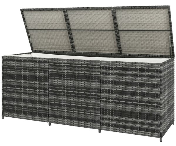 Panca Contenitore Rialzata con Fodera Interna 180x60x73 cm in Acciaio e Rattan Grigio e Crema