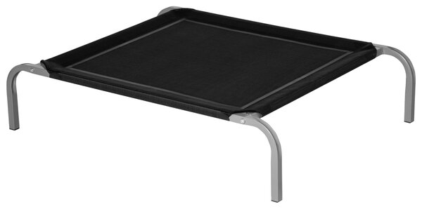 Lettino per Cani Rialzato con Seduta Traspirante 90x65x20 cm in Metallo e Tessuto Nero e Argento