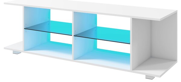 Mobile TV 60" con Luci a 12 Colori e 2 Ripiani Regolabili 144,8x40x45 cm in Truciolato e Vetro Bianco