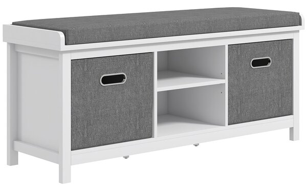 Panca Scarpiera con Ripiano Regolabile a 3 Livelli e 2 Cassetti 105x35x47 cm in Truciolato Bianca e Grigia