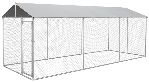 Kennel per Cani da Esterno 6x2,3x2,3m con Tetto Impermeabile in Tessuto Oxford e Acciaio Argento