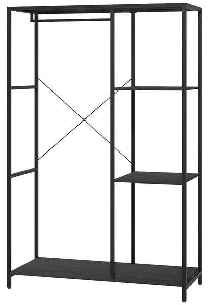 Mobile da Ingresso con Appendiabiti da Terra e Scarpiera 110x45x169,5 cm in Acciaio e Truciolato Nero