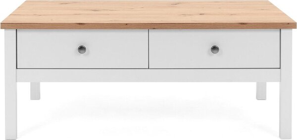 Calicosy - Tavolino 2 cassetti L100 cm - Decorazione bianco e legno