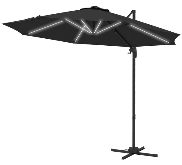 Ombrellone a Braccio per Esterno con Luci a LED e Angolo Regolabile Ø3x2,5 m in Alluminio e Poliestere Grigio