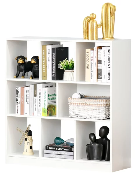 Mobile Libreria Portaoggetti a 3 Livelli e 8 Ripiani Totali 97,5x30x100 cm in MDF Bianco