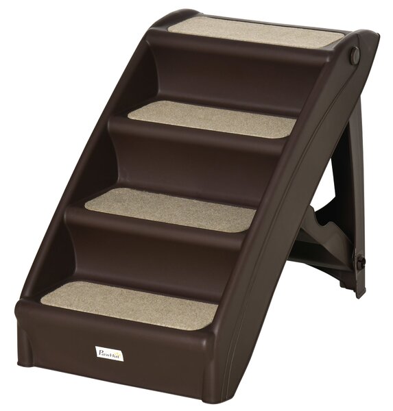Scaletta per Cani Pieghevole con 4 Gradini Antiscivolo 62x38x49,5 cm in PP Marrone