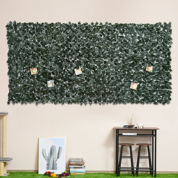 Rotolo di Siepe Artificiale per Balcone e Giardino 300x150 cm in PE Anti-UV con Foglie Verde Scuro