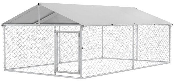 Recinto per Cani Grandi fino 30kg per Esterno 4x2,3x1,5m con Tetto Impermeabile e Anti-UV Argento