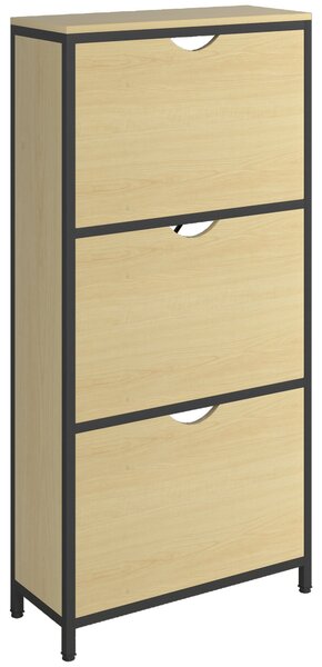 Scarpiera Slim con 3 Cassetti per 18 Paia di Scarpe 60x24x124 cm Ripiani Regolabili Rovere