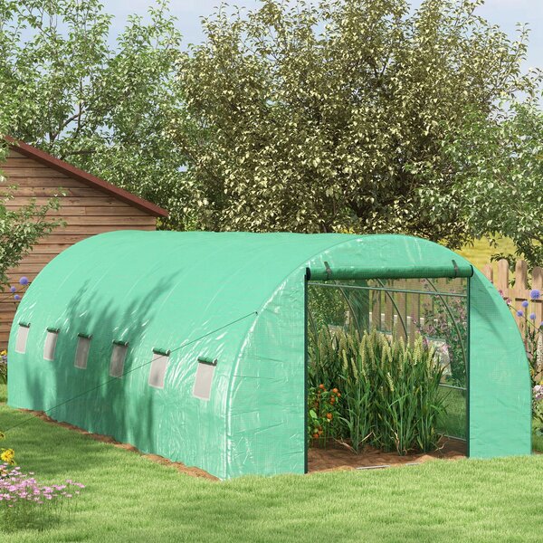 Serra a Tunnel con Sistema di Irrigazione Integrato 6x3m in PE e Acciaio Verde