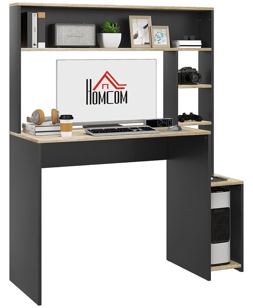 Scrivania Moderna con Ripiani e Supporto per CPU 114x45x138 cm in Legno Grigio e Legno Naturale
