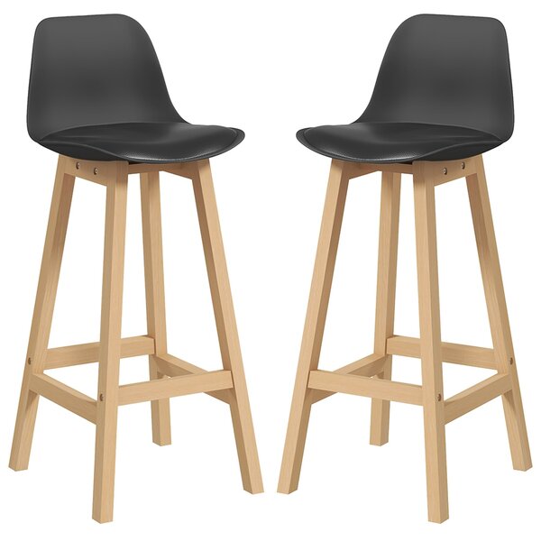 Set 2 Sgabelli da Bar 39x41x96 cm Gambe in Legno e Cuscino in Similpelle Nero