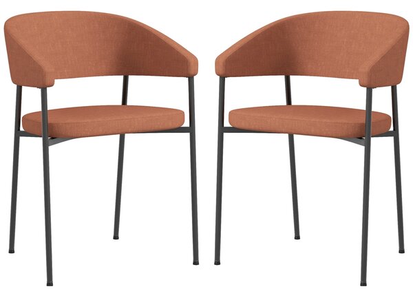Set 2 Sedie da Pranzo Imbottite e Monoblocco 59x56x78 cm in Tessuto Effetto Lino e Acciaio Arancione