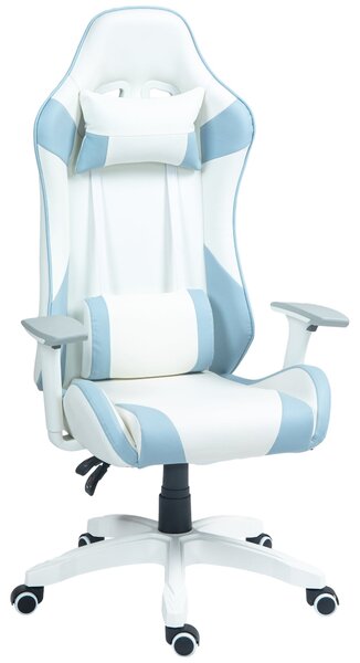 Sedia da Gaming Reclinabile 135° con Poggiatesta e Supporto Lombare 67x60x120-128 cm in Similpelle Azzurro