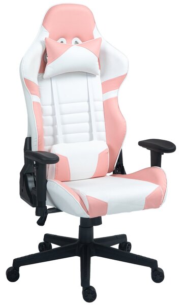 Sedia da Gaming Reclinabile 155° con Poggiatesta e Supporto Lombare 69x54x125-132,5 cm in Similpelle Rosa