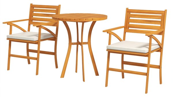 Set Tavolo e 2 Sedie con Cuscini da Giardino in Legno di Pino Naturale