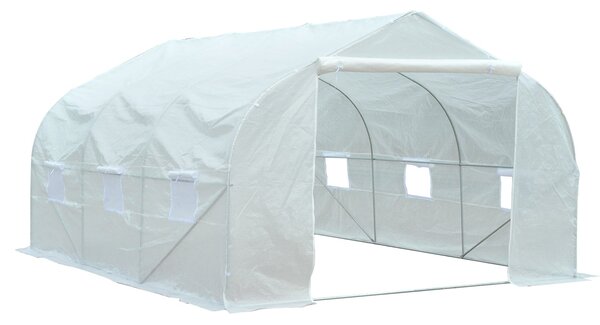 Serra a Tunnel per Esterni con 6 Finestre a Rete 3,5x3 m in Metallo e Plastica PE Bianca