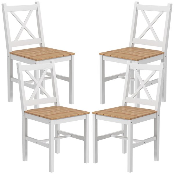 Set 4 Sedie per Cucina e Soggiorno con Schienale a Croce 41x46,5x86 cm in Legno di Pino Bianco e Rovere