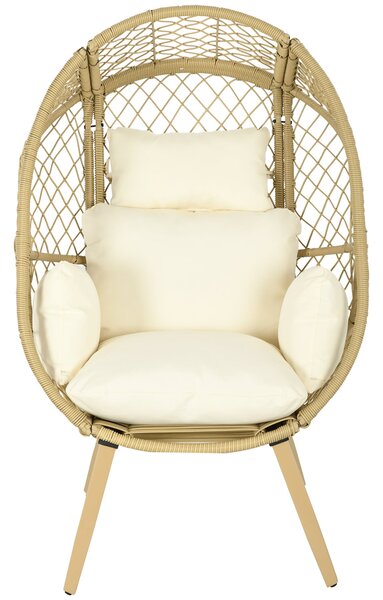 Sedia da Giardino a Uovo con Seduta Imbottita e Poggiatesta 88x85x143 cm in Rattan PE e Acciaio