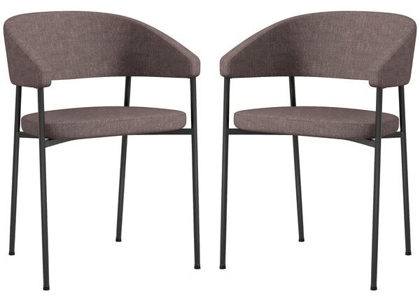 Set 2 Sedie da Pranzo Imbottite e Monoblocco 59x56x78 cm in Tessuto Effetto Lino e Acciaio Marrone